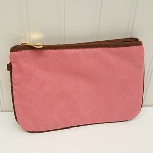 Hilary London Suede clutch makeup purse  PINK